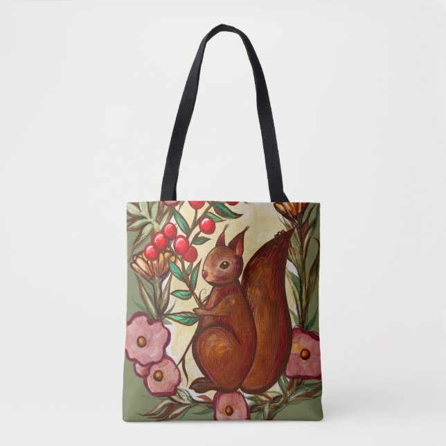 Squirrel and Holly winter Red Squirrels            Tote Bag (Front)