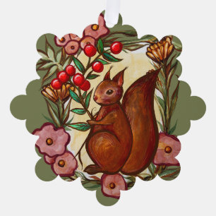 Squirrel and Holly winter Red Squirrels            Tree Decoration Card