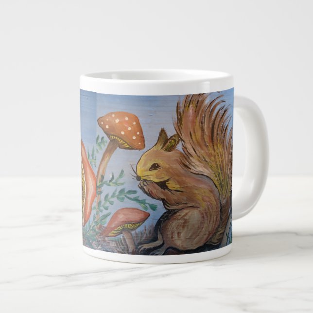 Squirrel and Mushrooms Large Coffee Mug (Front Right)