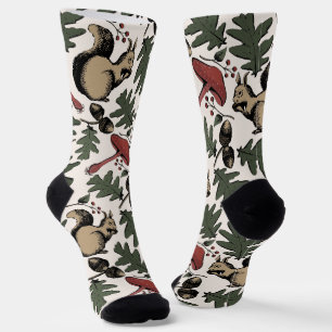 Squirrel and Mushrooms Winter Forest Animal  Socks