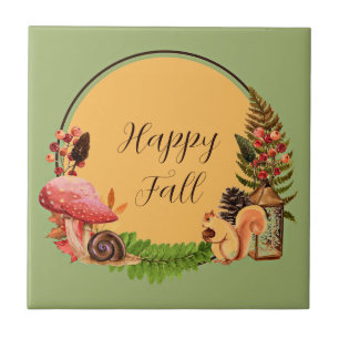 Squirrel and nature with customisable text ceramic tile