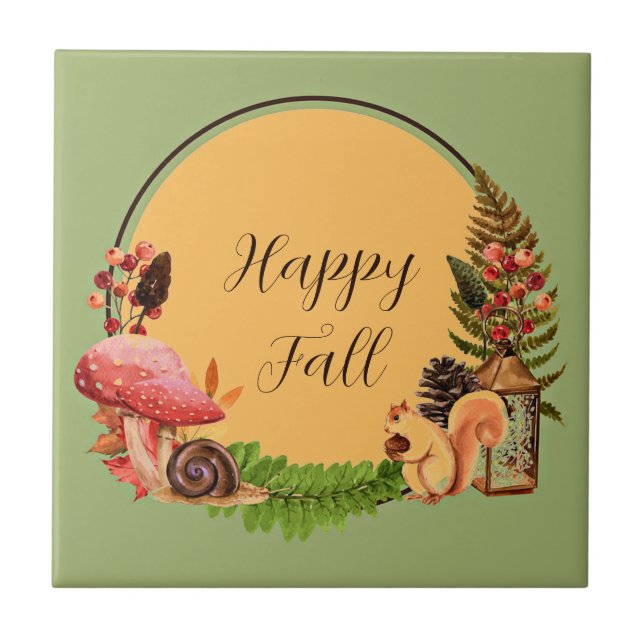 Squirrel and nature with customisable text  ceramic tile (Front)