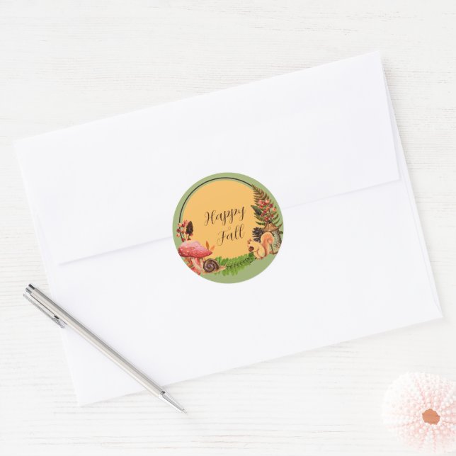 Squirrel and nature with customisable text  classic round sticker (Envelope)