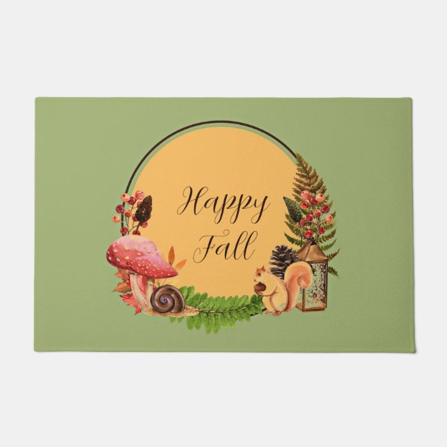 Squirrel and nature with customisable text  doormat (Front)