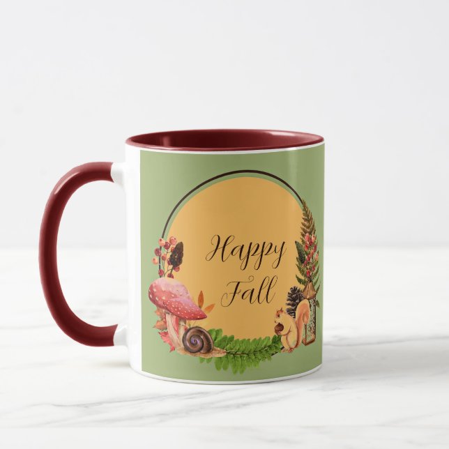 Squirrel and nature with customisable text  mug (Left)