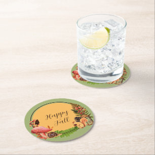 Squirrel and nature with customisable text  round paper coaster