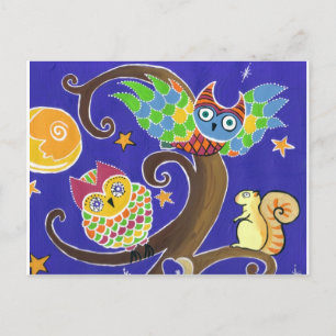 squirrel and owls postcard