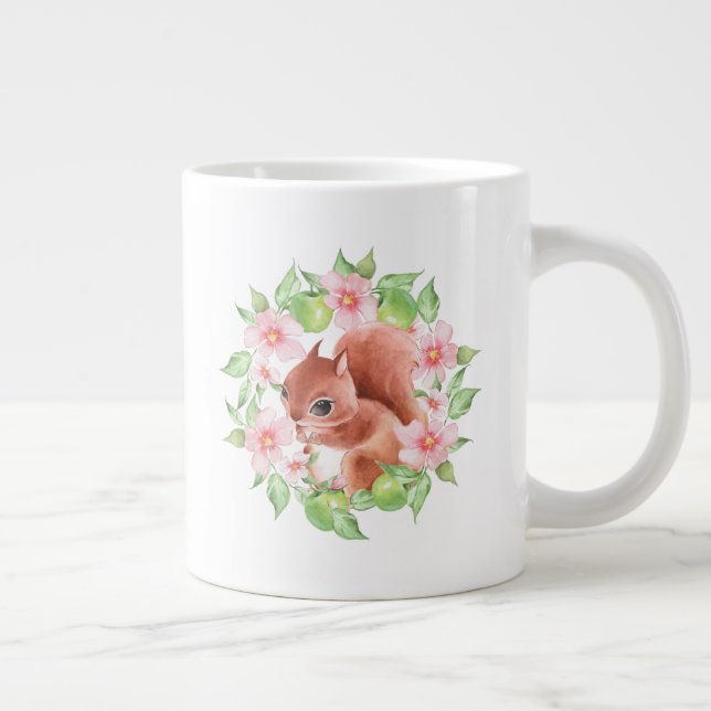 Squirrel and pink flowers large coffee mug (Right)