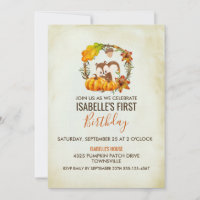 Squirrel and Pumpkins Birthday Party Invite