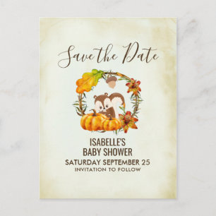 Squirrel and Pumpkins Fall Rustic STD Announcement Postcard