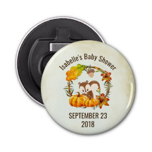 Squirrel and Pumpkins Rustic Wreath Baby Shower Bottle Opener