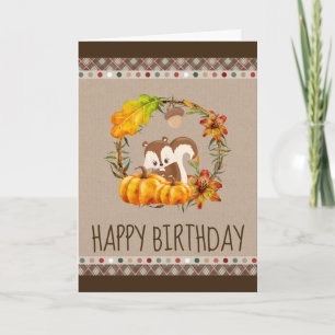Squirrel and Pumpkins Rustic Wreath Birthday Card