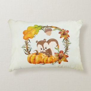 Squirrel and Pumpkins Rustic Wreath Decorative Cushion