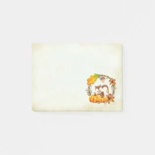 Squirrel and Pumpkins Rustic Wreath Post-it Notes