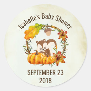Squirrel and Pumpkins Rustic Wreath STD Classic Round Sticker