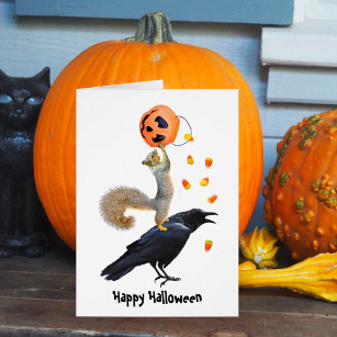 Squirrel and Raven Halloween Card