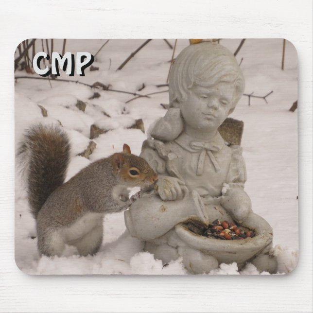 Squirrel And Statue Feeder with Your Initials Mouse Pad (Front)