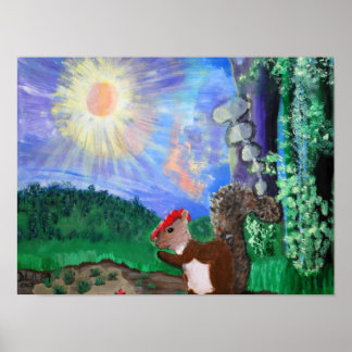 Squirrel and sun poster with vibrant colours