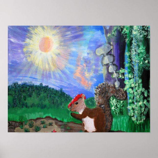 Squirrel and sun poster with vibrant colours (Front)