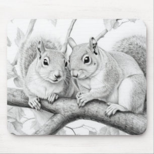 Squirrel Animal Discovery Wild Nature Ink Sketch Mouse Pad