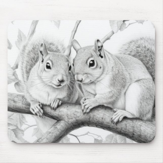 Squirrel Animal Discovery Wild Nature Ink Sketch  Mouse Pad (Front)