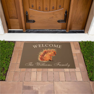 Squirrel Animal Funny Cute Autumn Watercolor Doormat