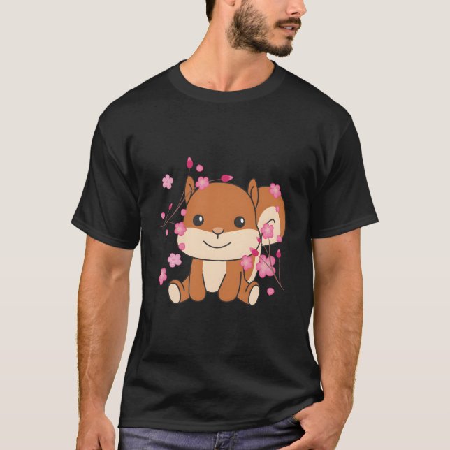 Squirrel Animals For Kawaii Cherry Blossoms T-Shirt (Front)