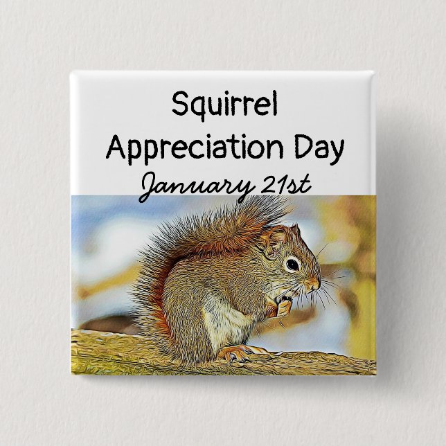 Squirrel Appreciation Day January 21st 15 Cm Square Badge (Front)