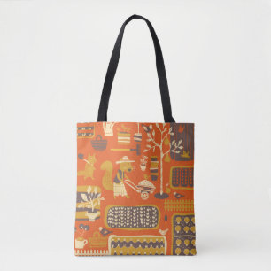 squirrel are in a garden, vintage hand drawn illus tote bag