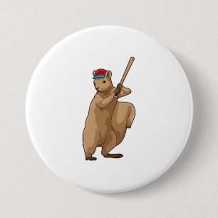 Squirrel at Baseball with Baseball bat 7.5 Cm Round Badge