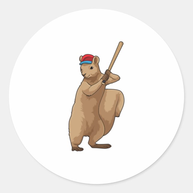 Squirrel at Baseball with Baseball bat Classic Round Sticker (Front)
