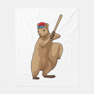 Squirrel at Baseball with Baseball bat Fleece Blanket