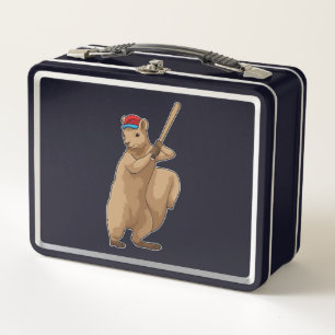Squirrel at Baseball with Baseball bat Metal Lunch Box