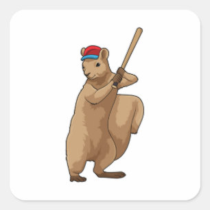 Squirrel at Baseball with Baseball bat Square Sticker