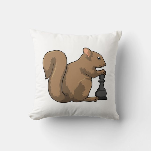 Squirrel at Chess with Chess piece Bishop Cushion (Front)