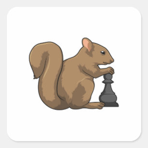 Squirrel at Chess with Chess piece Bishop Square Sticker