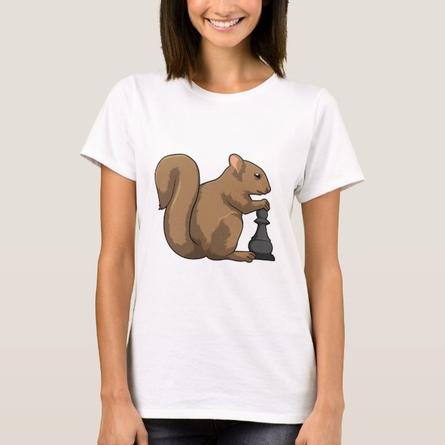 Squirrel at Chess with Chess piece Bishop T-Shirt (Front)