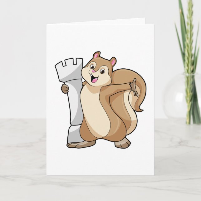 Squirrel at Chess with Chess piece King Card (Front)