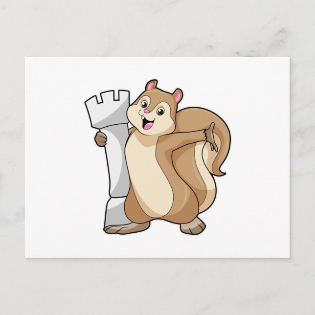 Squirrel at Chess with Chess piece King Postcard (Front)