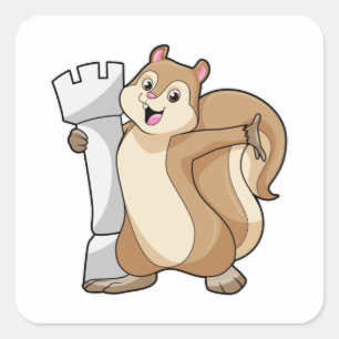 Squirrel at Chess with Chess piece King Square Sticker