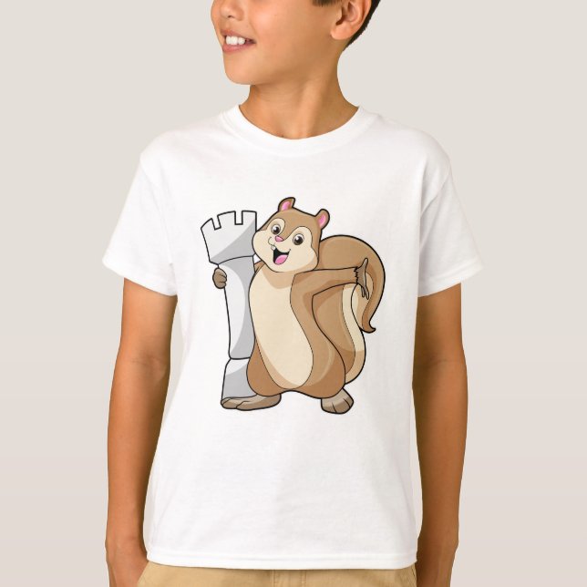 Squirrel at Chess with Chess piece King T-Shirt (Front)