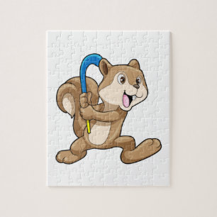 Squirrel at Field hockey with Stick Jigsaw Puzzle