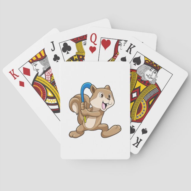Squirrel at Field hockey with Stick Playing Cards (Back)