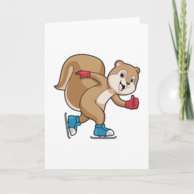 Squirrel at Ice skating with Ice skates Card (Front)