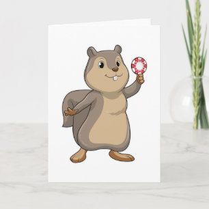 Squirrel at Poker with Poker chips Card