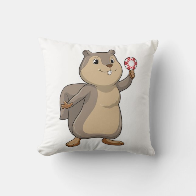 Squirrel at Poker with Poker chips Cushion (Front)