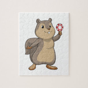 Squirrel at Poker with Poker chips Jigsaw Puzzle