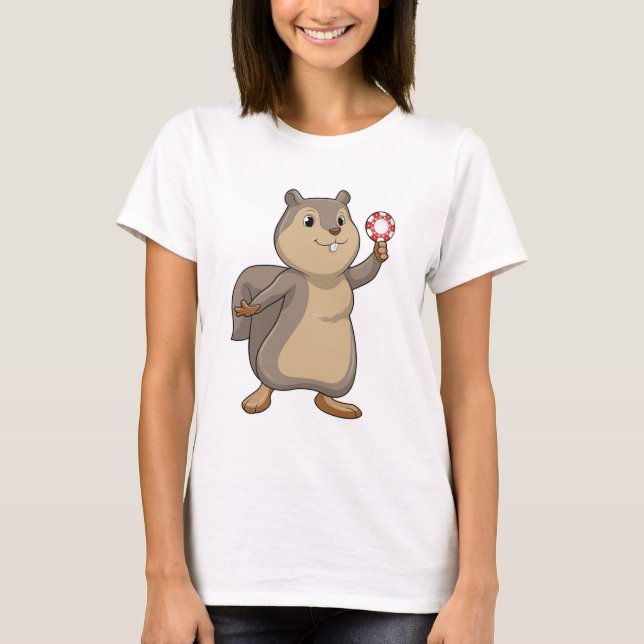 Squirrel at Poker with Poker chips T-Shirt (Front)