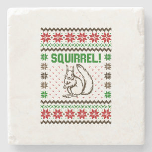 Squirrel Attacks The Griswold Family Ugly Sweater Stone Coaster