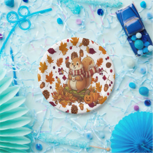 Squirrel Autumn and Pumpkin Paper Plate